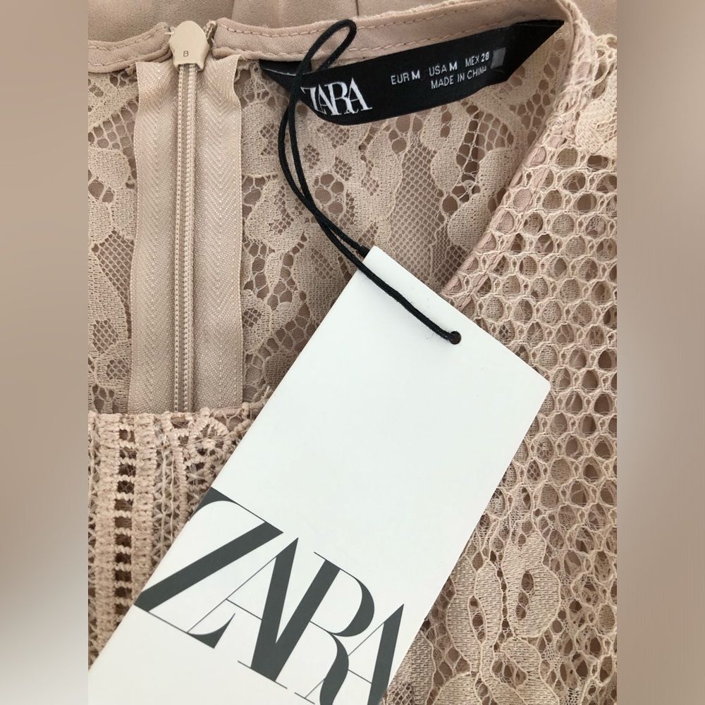 ZARA Dress Lace Top Pleated Blush Midi Dress • BLOGGER FAVORITE • TIKTOK • NEW • - Picture 12 of 16
